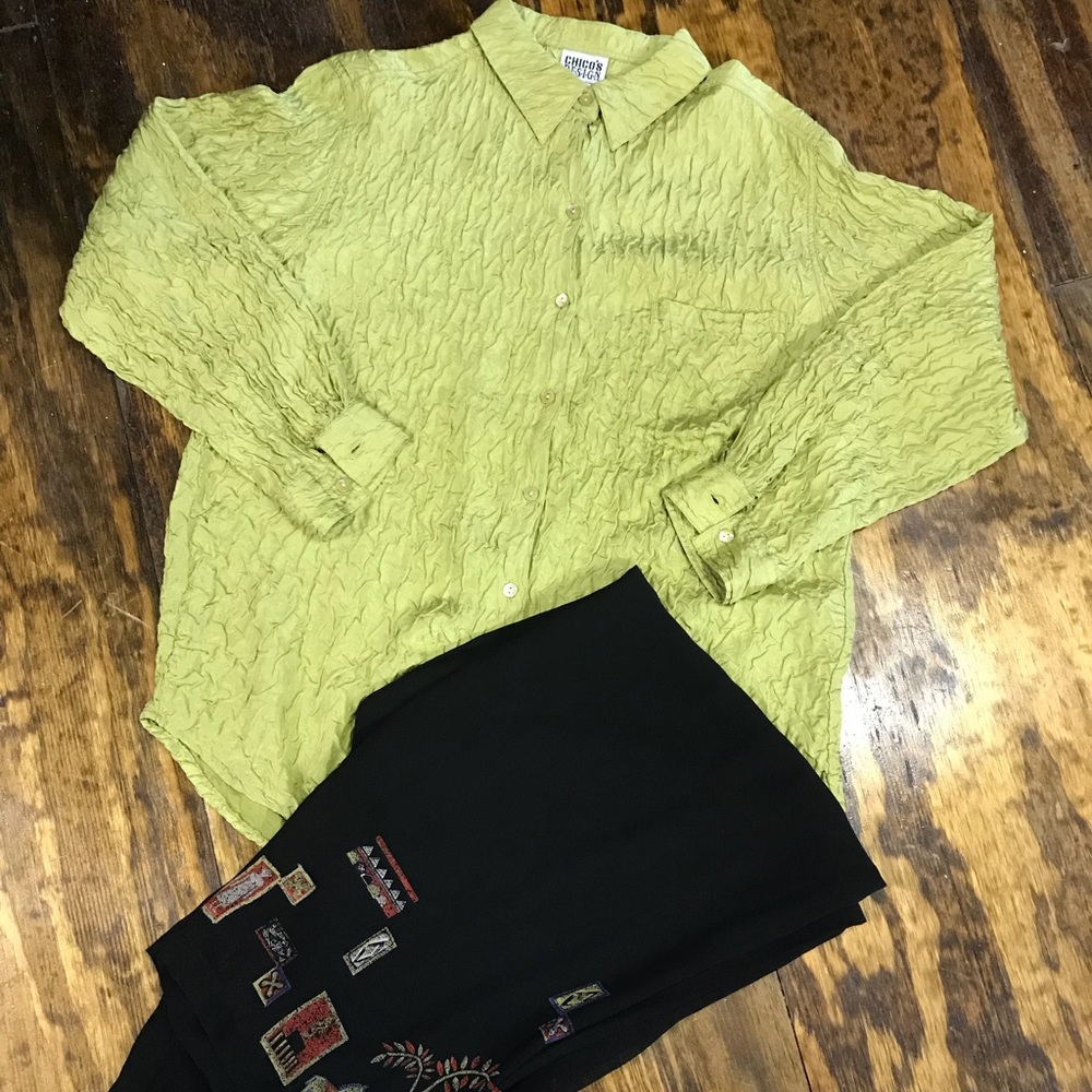 Chico’s Design lime green button down shirt